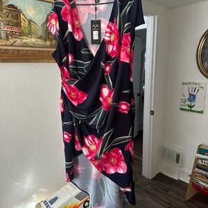 AX Paris Navy and Pink Floral Wrap Blouse